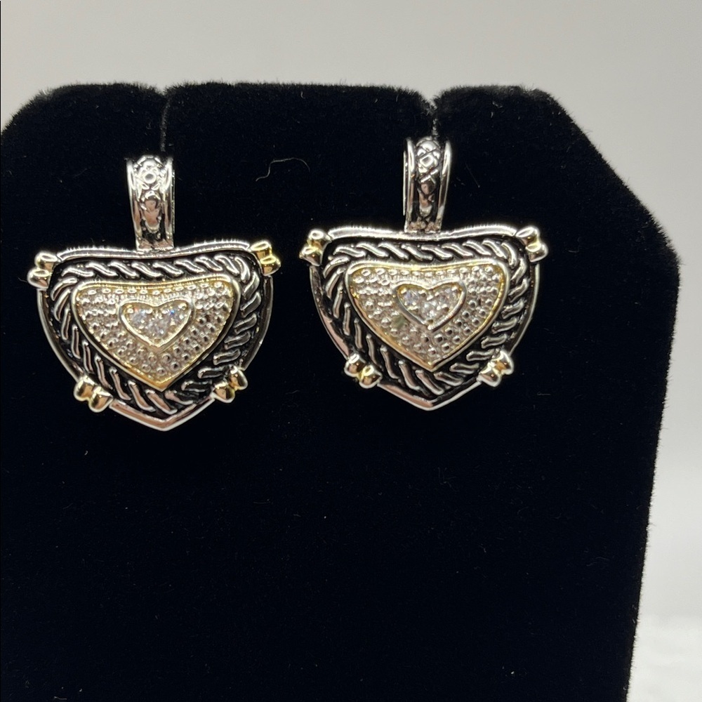 Chic Two-Tone Heart Earrings Vintage Pave CZ  Renaissance Revival Design ❤️